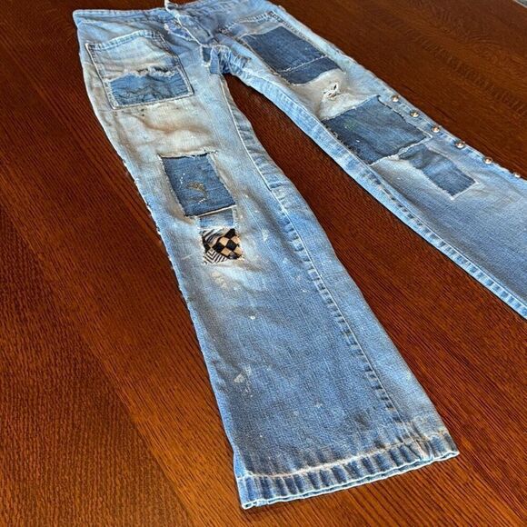 Vintage 1960’s Rare Original Repairs Patchwork Flair Jeans Women’s Misses Petite - Picture 7 of 16